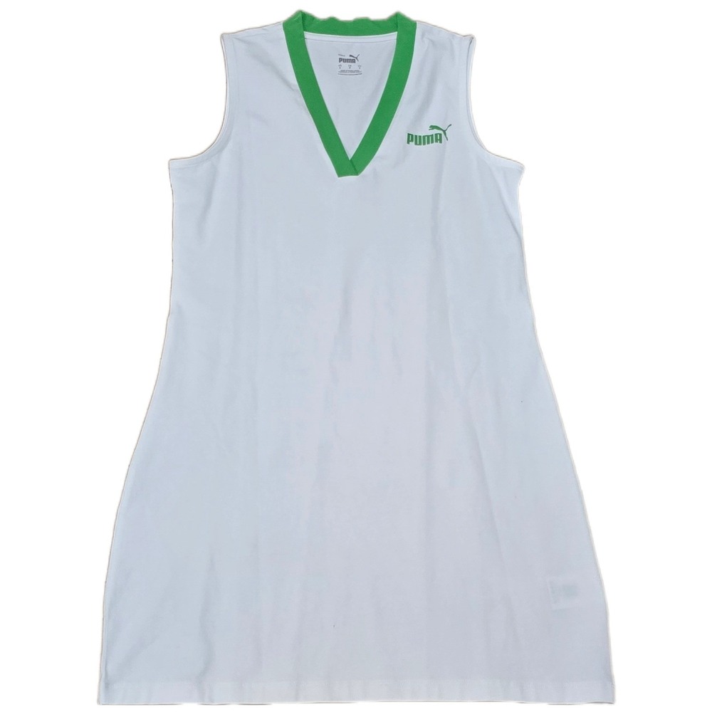 Puma Womens White Green V-Neck Sleeveless T-Shirt Dress Sample Small Casual